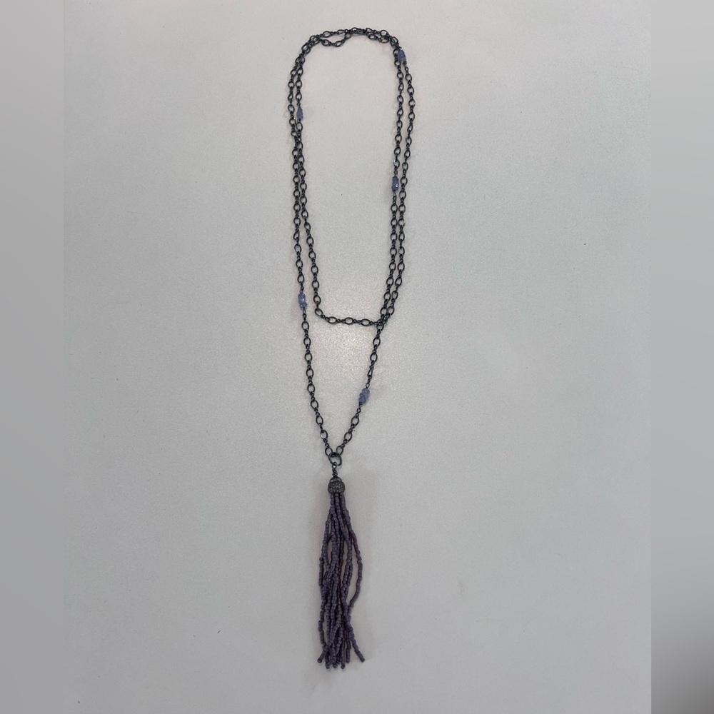 Diamond Cap Tassel with Amethyst on Silver Necklace